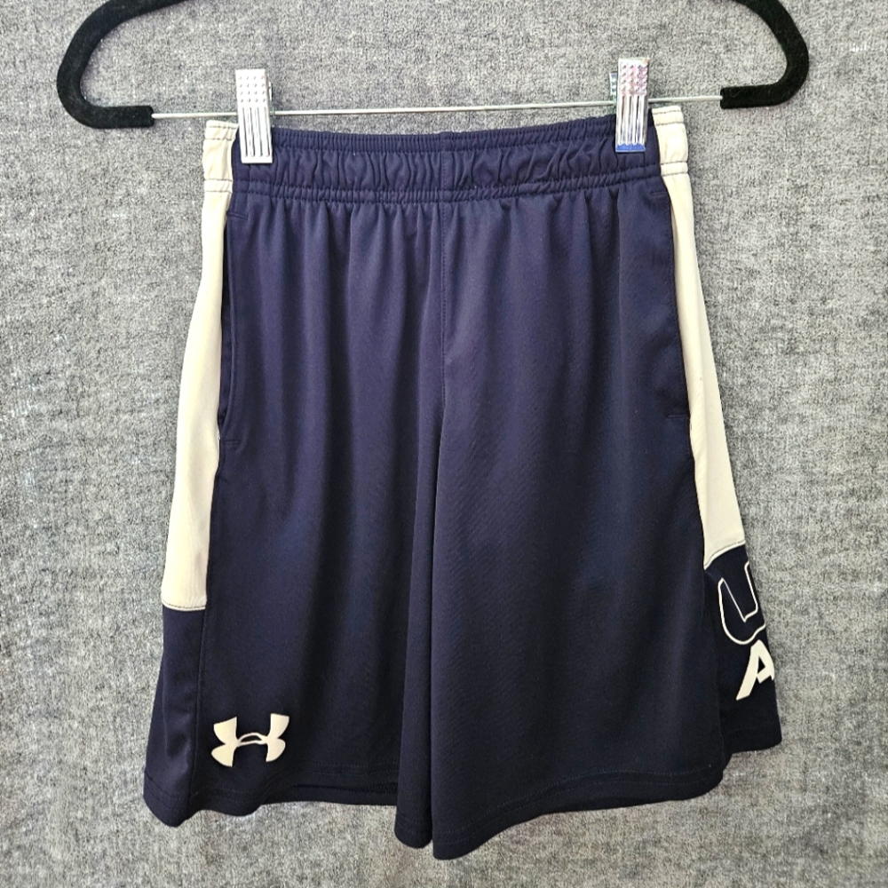 Boys White And Navy Under Armour Shorts, Size 8(S), Great Condition!